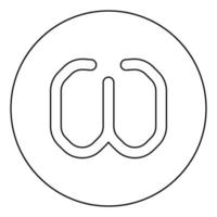 symbole grec oméga petite lettre minuscule icône de police en cercle contour rond illustration vectorielle de couleur noire image de style plat