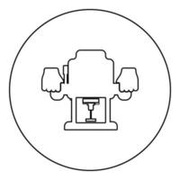 routeur à base fixe fraise plongeante en bois électrique outil électrique dans la main tenant l'outil électrique utiliser le bras à l'aide de l'icône de l'instrument en cercle rond illustration vectorielle de couleur noire image de style de contour solide vecteur