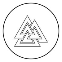 valknut signe symblol icône contour noir vecteur de couleur en cercle autour de l'image de style plat illustration