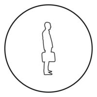 homme d'affaires avec une mallette homme debout avec un sac d'affaires dans sa main icône silhouette couleur noire illustration en cercle rond vecteur