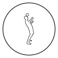 l'homme frappe le ballon sur la tête. joueur de football tape balle avec sa tête concept de football tour de jonglage avec balle icône contour noir vecteur de couleur en cercle autour de l'image de style plat illustration