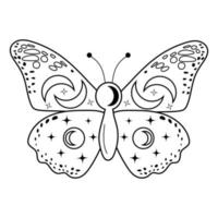 papillon magique. symbole zotérique céleste avec motif de lune et d'étoiles. vecteur