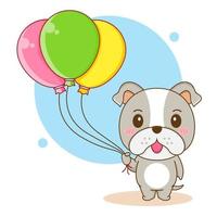 bouledogue mignon tenant des ballons illustration de personnage de dessin animé vecteur