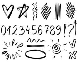 doodle frames numéros de ligne star question. ensemble de croquis collection de lignes isolées mignonnes pour le bureau. vecteur