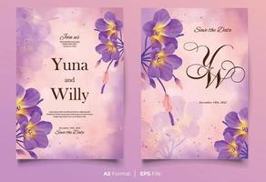 modèle d'invitation de mariage aquarelle avec ornement fleur violet et jaune vecteur