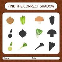 trouver le bon jeu d'ombres avec des légumes. feuille de travail pour les enfants d'âge préscolaire, feuille d'activité pour enfants