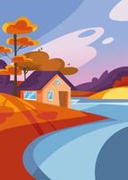 maison sur le lac en saison d'automne. paysage naturel au format portrait. vecteur