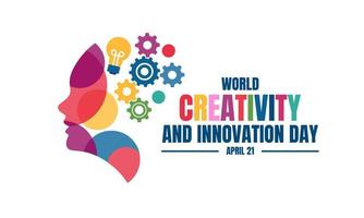 illustration vectorielle d'une tête avec une ampoule et un rouage, comme bannière, affiche ou modèle lors de la journée mondiale de la créativité et de l'innovation. vecteur
