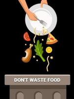 s'il vous plaît ne gaspillez pas de nourriture, des conceptions pour la journée mondiale de l'alimentation et la journée internationale de sensibilisation à la perte et au gaspillage alimentaires.