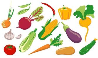 un ensemble de légumes différents. nourriture saine végétalienne. récolter des aliments sains biologiques. éléments plats vectoriels pour la conception vecteur