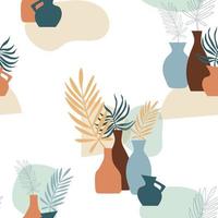 modèle sans couture avec composition abstraite de formes simples. feuilles de palmier tropical dans un vase. style collage, minimalisme vecteur