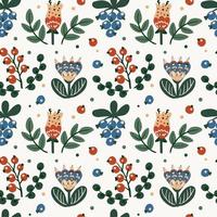 motif floral botanique harmonieux d'éléments de style ethnique folklorique. fleurs, feuilles et baies vecteur