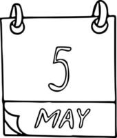 calendrier dessiné à la main dans un style doodle. 5 mai. journée internationale de la sage-femme, asthme mondial, date. icône, élément autocollant pour la conception. planification, vacances d'affaires vecteur