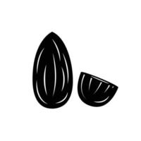 icône noir et blanc d'amande. élément de design silhouette sur fond blanc isolé vecteur