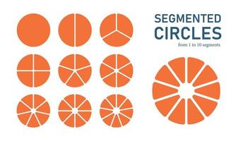 ensemble de cercles segmentés. graphique graphique infographique de 1 à 10. icône de mathématiques de fraction. illustration vectorielle sur fond blanc vecteur