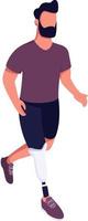 homme actif faisant du jogging avec un personnage de vecteur de couleur semi-plat de jambe prothétique