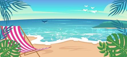 paysage de plage bleu sarcelle avec fond de feuillages vecteur
