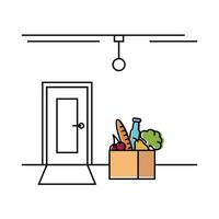 concept d'art de la ligne de livraison. le panier alimentaire et la porte fermée. illustration vectorielle sur fond blanc vecteur