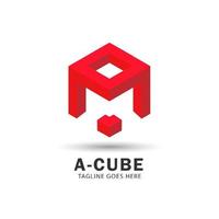 lettre a création de logo de style 3d en forme d'hexagone vecteur