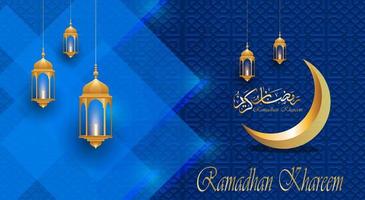 ramadan kareem, fond islamique arabe de luxe avec lune et lanterne vecteur