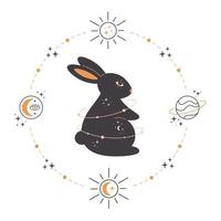 lapin avec des éléments astrologiques, ésotériques, mystiques et magiciens. année du lapin vecteur