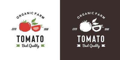 illustration de logo de fruits de tomate vintage adaptée à la fruiterie et à la ferme fruitière vecteur