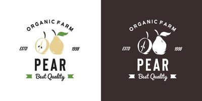 illustration de logo de poire vintage adaptée à la fruiterie et à la ferme fruitière vecteur