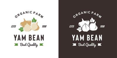 illustration de logo de fruit de haricot d'igname vintage adaptée à la fruiterie et à la ferme fruitière vecteur