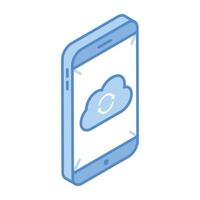 stockage de données mobiles, icône isométrique de synchronisation cloud vecteur