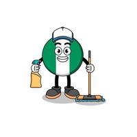 mascotte de personnage du drapeau nigérian en tant que service de nettoyage vecteur