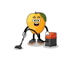 mascotte de personnage de mangue tenant un aspirateur vecteur