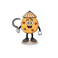 illustration d'un cookie aux pépites de chocolat en tant qu'agriculteur asiatique vecteur