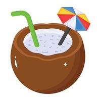 icône isométrique de l'eau de coco, boisson de plage vecteur
