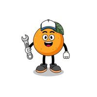 caricature d'illustration de fruits orange en tant que mécanicien vecteur