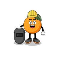 mascotte de fruit orange en tant que soudeur vecteur