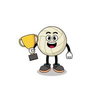 mascotte de dessin animé de volleyball tenant un trophée vecteur