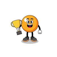 mascotte de dessin animé de balle de ping-pong tenant un trophée vecteur