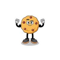 caricature de mascotte de cookie aux pépites de chocolat posant avec muscle vecteur