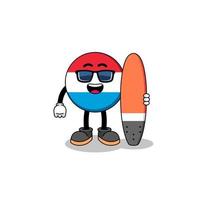 mascotte dessin animé du luxembourg en tant que surfeur vecteur