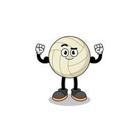 caricature de mascotte de volley-ball posant avec muscle vecteur