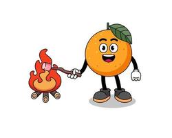 illustration de fruits orange brûlant une guimauve vecteur