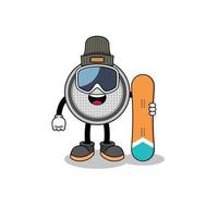 caricature de mascotte de joueur de snowboard à pile bouton vecteur