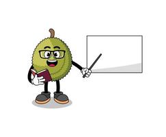 caricature de mascotte de professeur de fruits durian vecteur