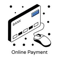 paiement par carte avec clic de souris, icône isométrique du paiement en ligne vecteur