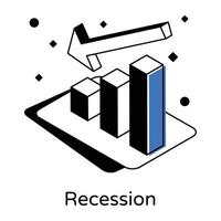 icône isométrique du graphique de récession, perte d'entreprise vecteur