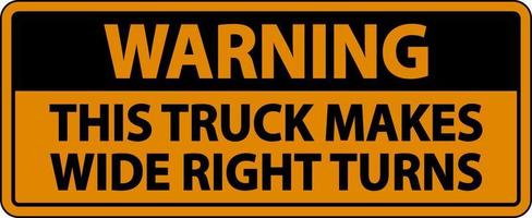 camion d'avertissement fait de larges virages à droite signe d'étiquette sur fond blanc vecteur