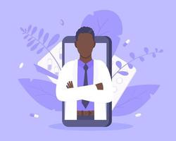 concept de service médical médecin en ligne avec médecin dans l'illustration vectorielle smartphone. vecteur