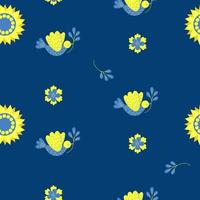 motif sans couture décoratif bleu jaune ukrainien. colombe avec branche et tournesol sur fond bleu avec des fleurs. illustration vectorielle aux couleurs du drapeau ukrainien pour la décoration nationale, le design, le papier peint vecteur