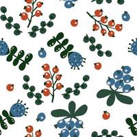 motif floral botanique harmonieux d'éléments de style ethnique folklorique. fleurs, feuilles et baies vecteur