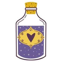 illustration vectorielle de potion d'amour magique. flacon avec liquide. icône isolé sur fond blanc. boisson d'amour violette en bouteille, style cartoon plat vecteur